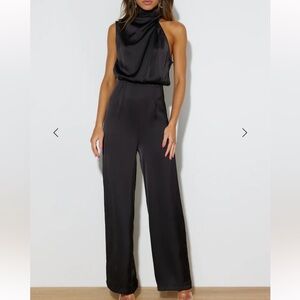 Hello Molly Black Satin Jumpsuit Womens 6 Sleeveless Thin Silky Sleek NWT
